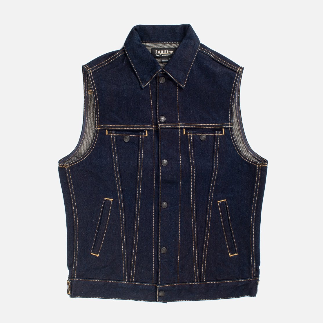 IGW-201D Ignition Works 19oz Stretch Denim Tracker Vest - Indigo - 1