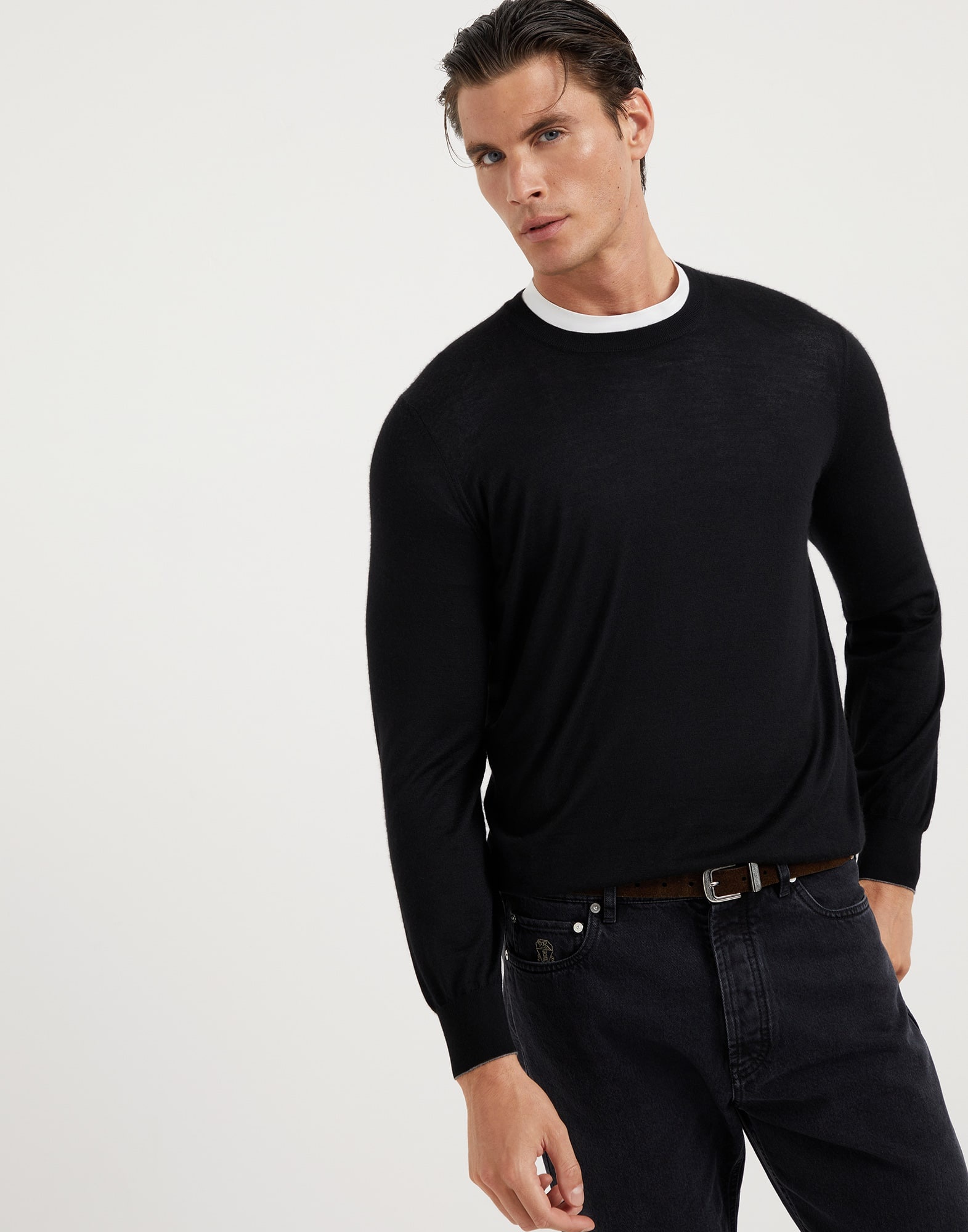 Lightweight cashmere and silk crew neck sweater - 1