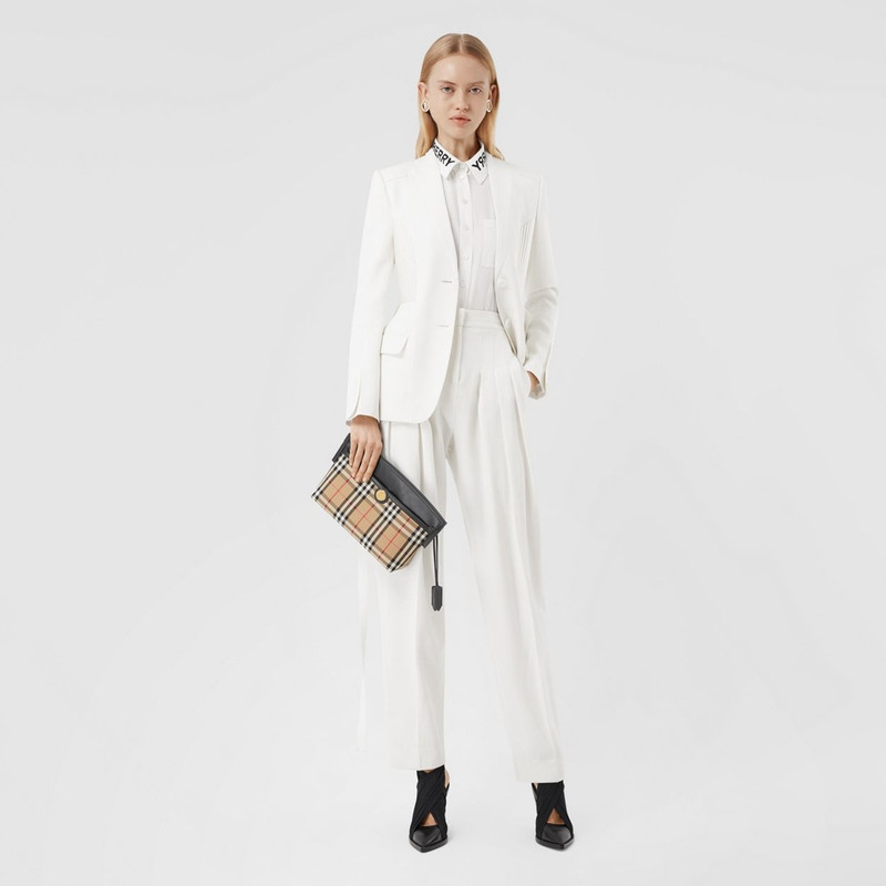 Vintage Check and Leather Society Clutch 6