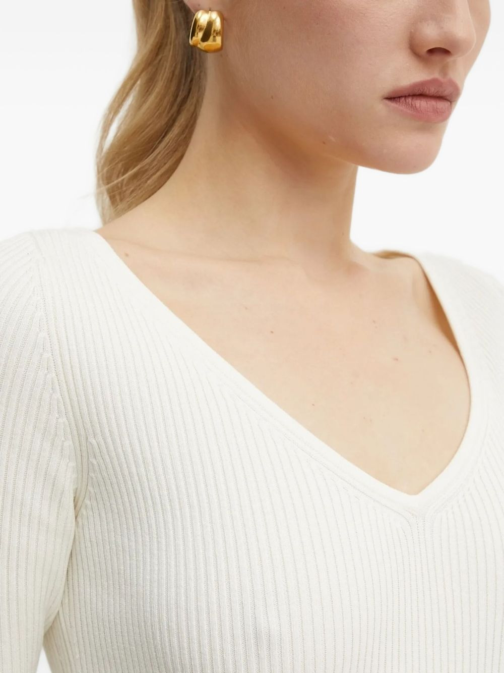 ribbed V-neck top - 4