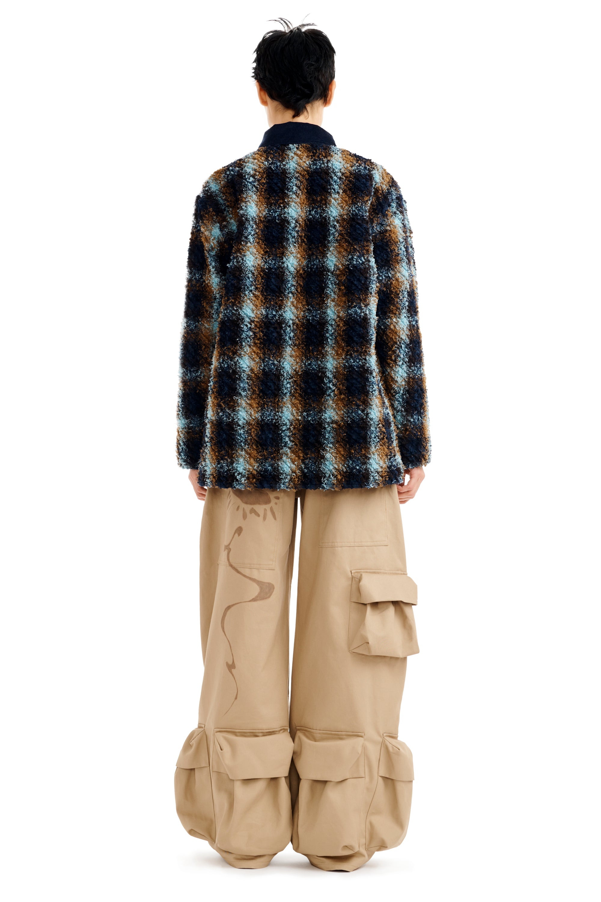 NAVY CAMEL PLAID STABLE JACKET - 5