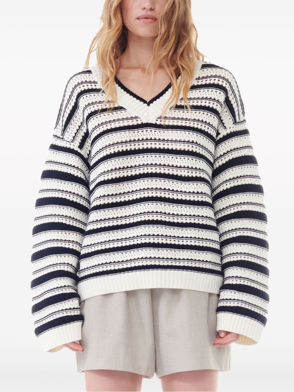 striped open-knit jumper - 5