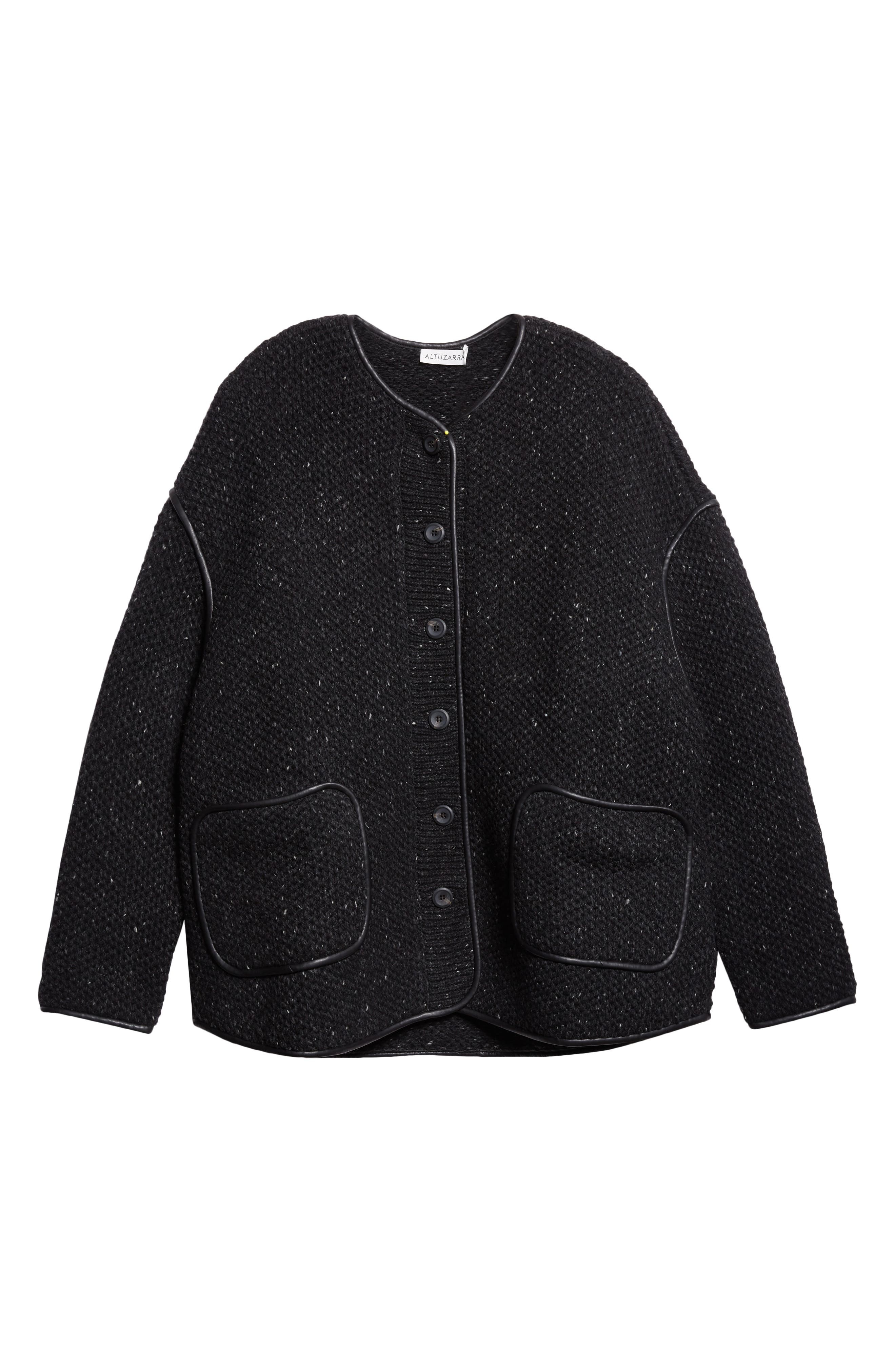 Altuzarra Medrano Oversize Merino Wool Blend Knit Jacket in Black at Nordstrom - 7