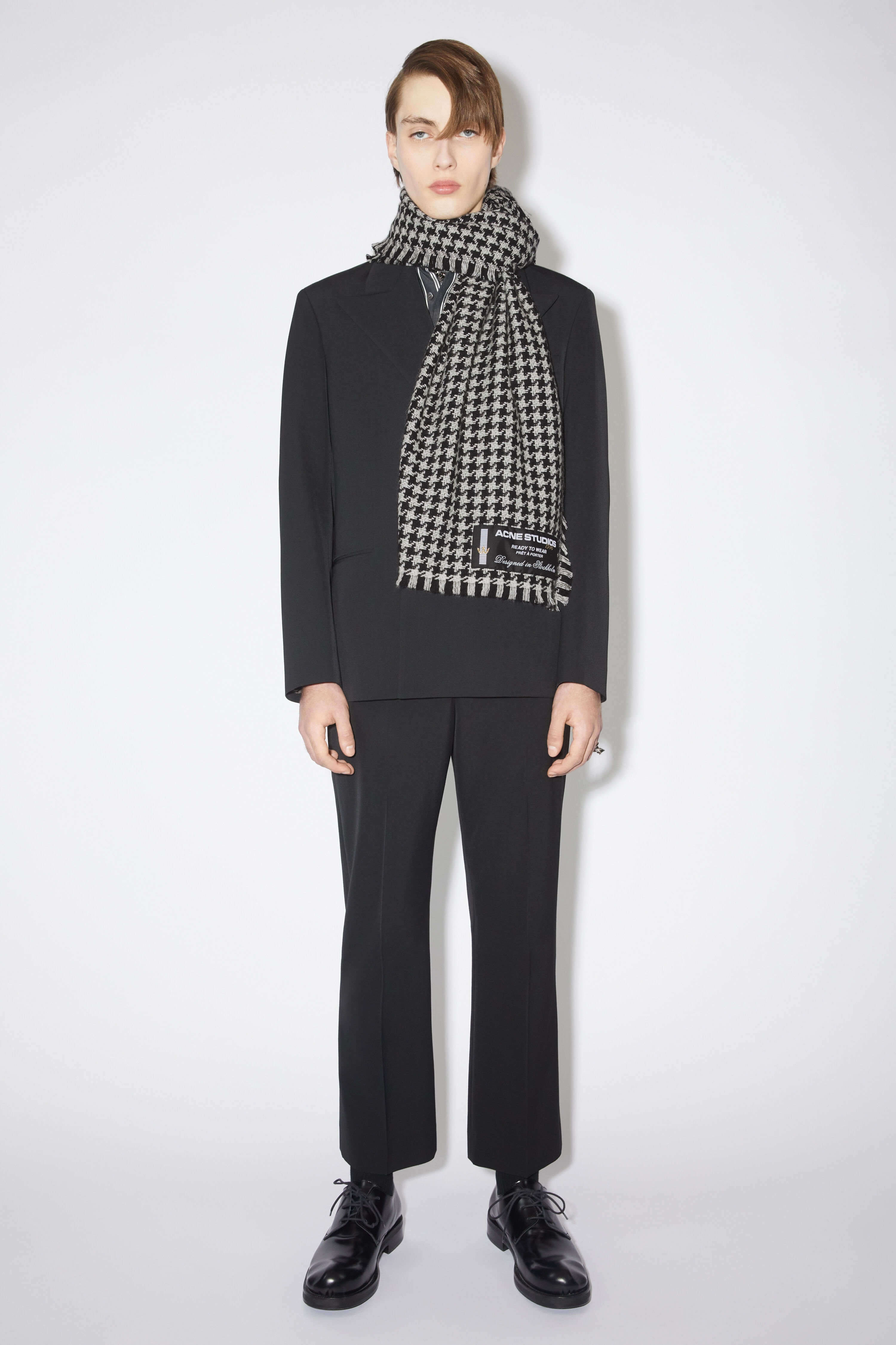 Houndstooth wool scarf - White/black - 3