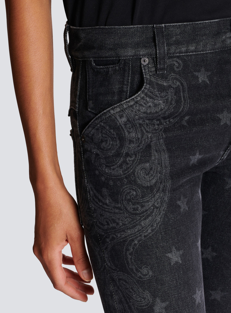 Star and paisley print denim jeans 7