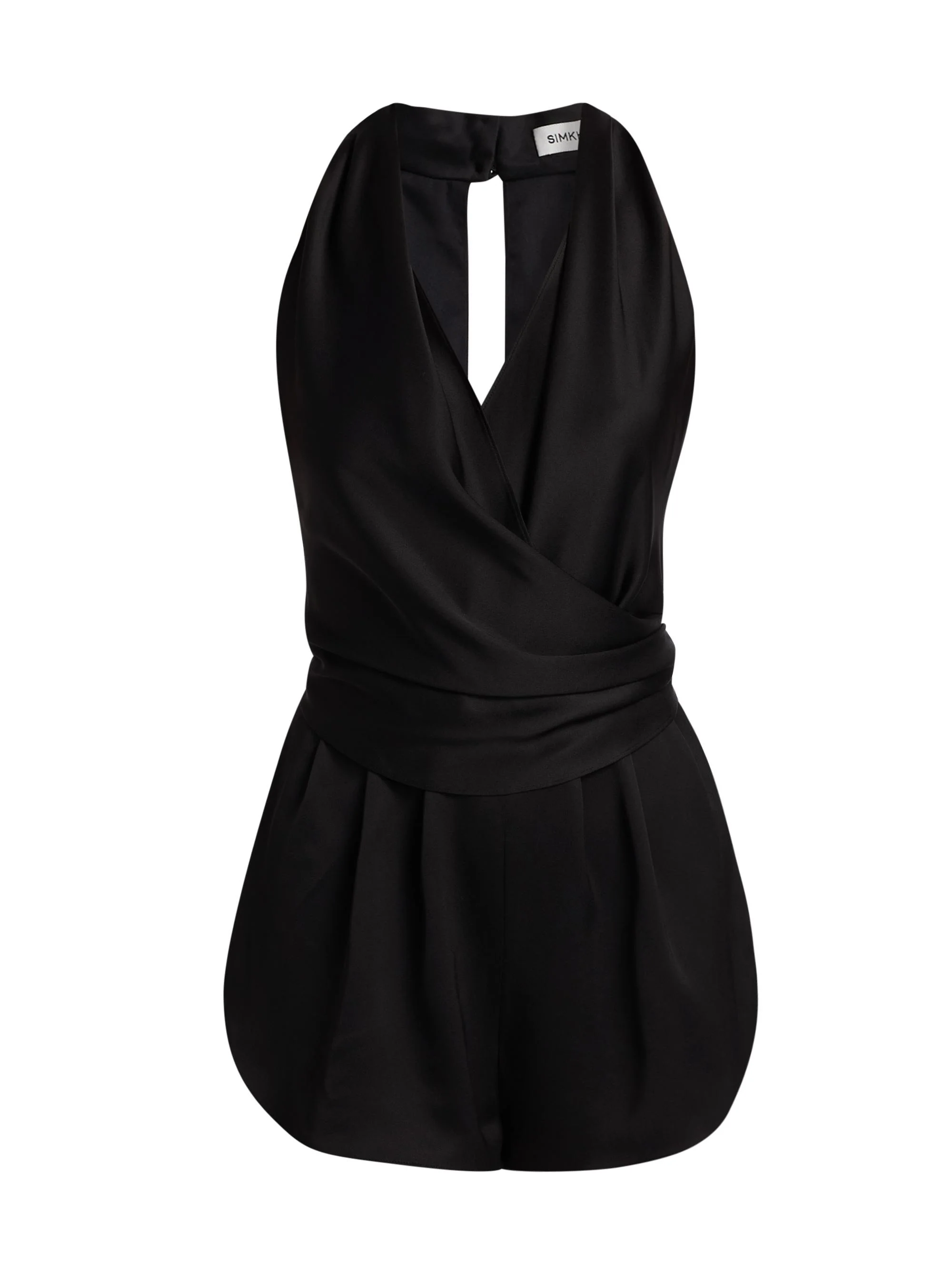 Women's Halia Draped Satin Romper - Black - 1