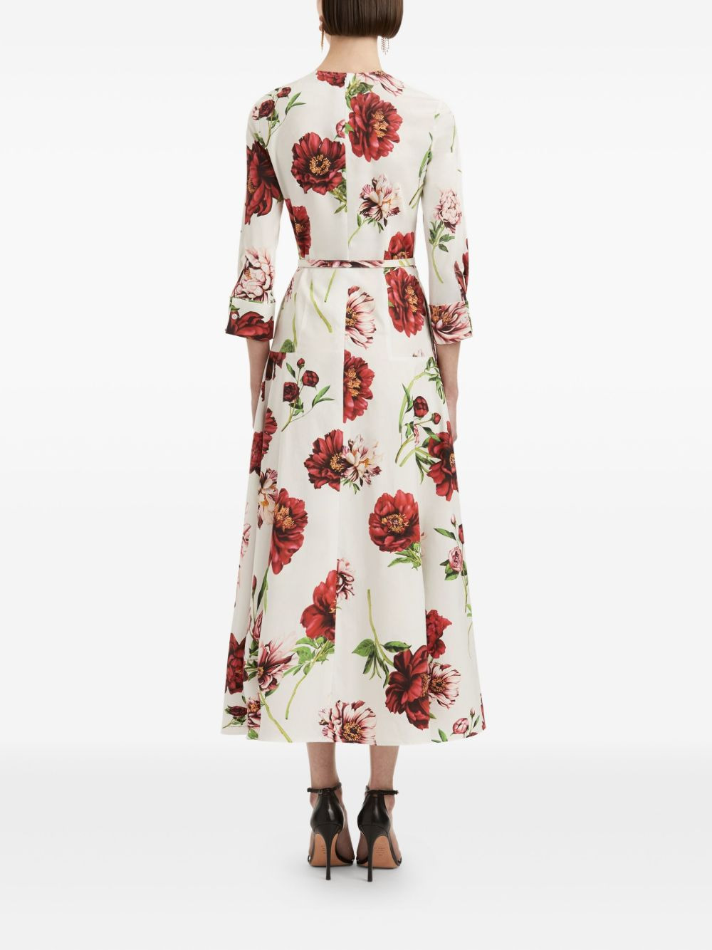 peony-print three-quarter sleeves maxi dress - 4