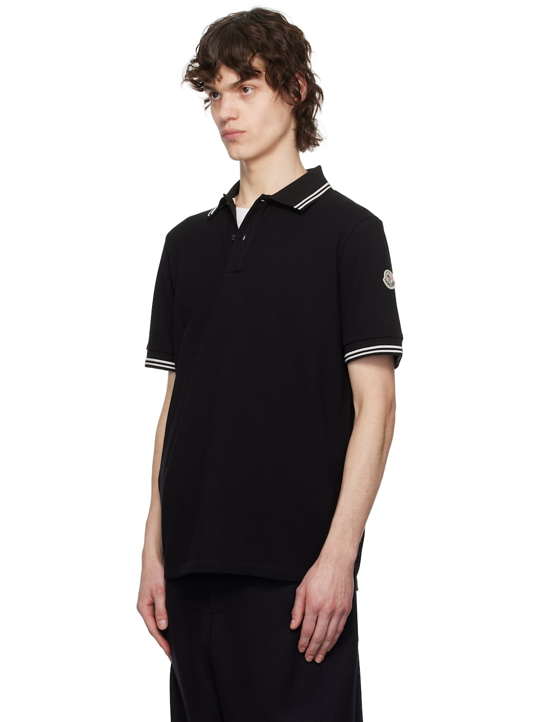 Black Striped Trim Cotton Piquet Polo - 4