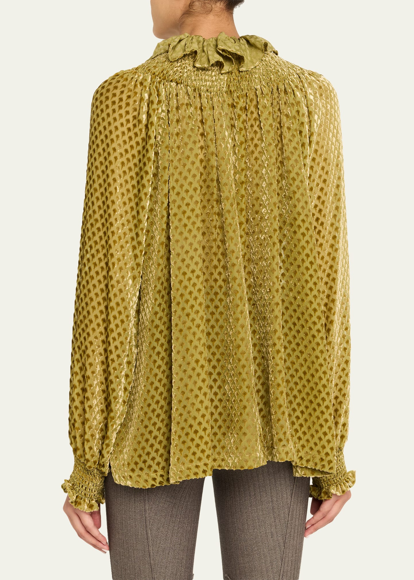 Velvet Smocked Ruffle Blouse - 3