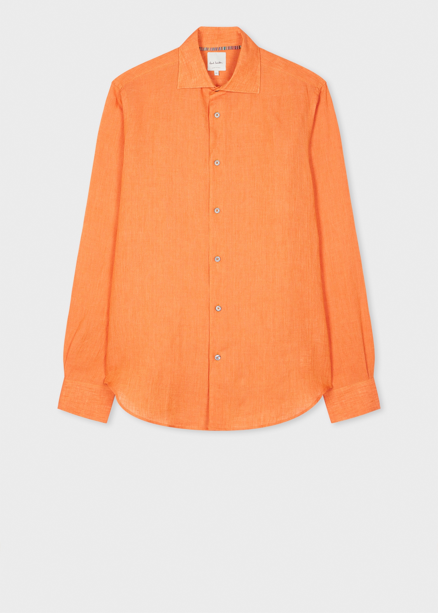 Slim-Fit Orange Linen Shirt - 1