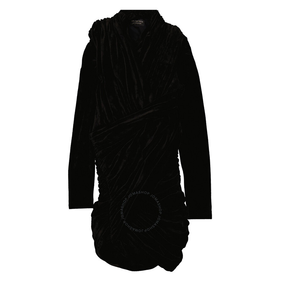 Balenciaga Black Velvet Jersey Draped Mini Dress - 2