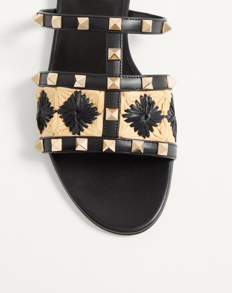 ROCKSTUD SLIDE SANDAL WITH RAFFIA CHECK EMBROIDERY 5