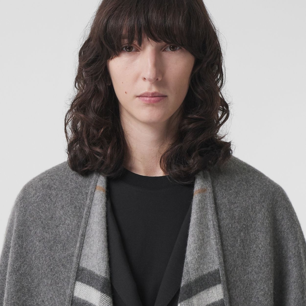 Reversible Check Wool Cashmere Cape - 3