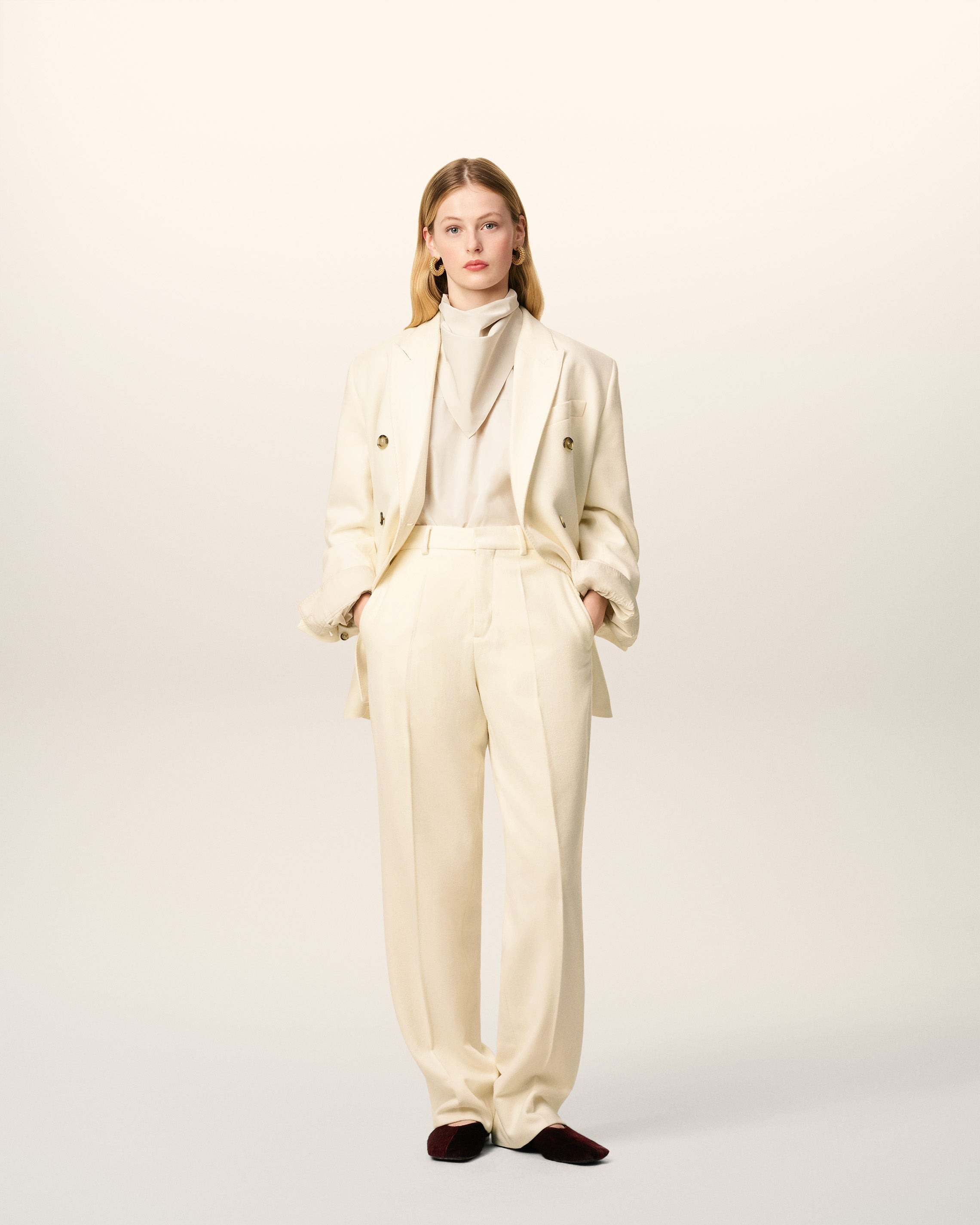 WHITE WOOL LARGE FIT TROUSERS - 2