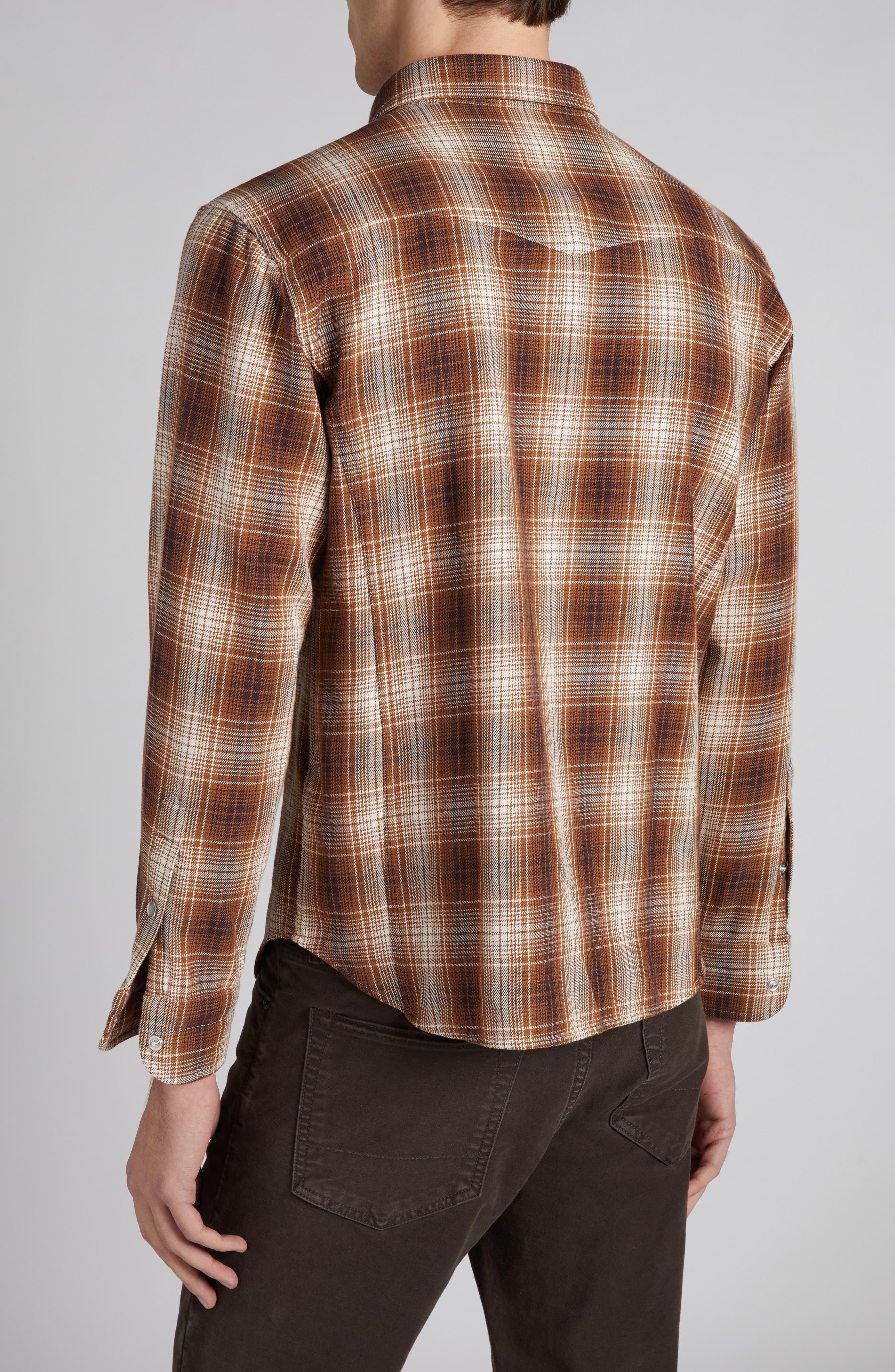 TOM FORD Grand Check Western Shirt in Brown Combo Brown/White at Nordstrom - 3