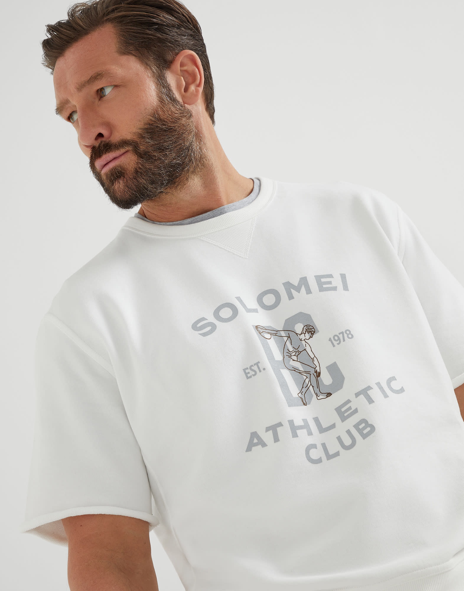 Cotton smooth French terry short sleeve sweatshirt with print - 3