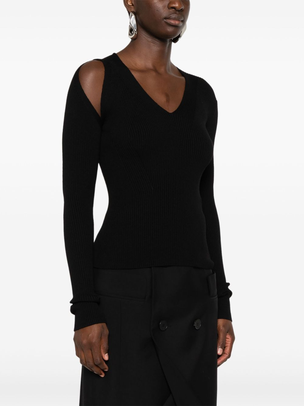 cut-out ribbed wool jumper - 3