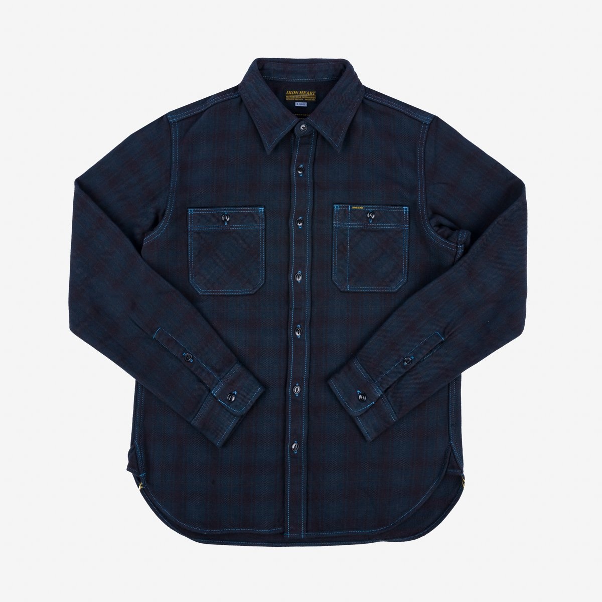 IHSH-339-OD Ultra Heavy Flannel Blanket Check Work Shirt - Sax Blue Overdyed Black - 1