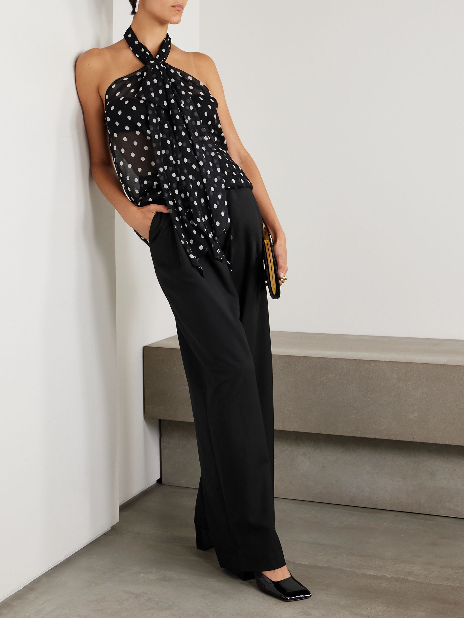 Pussy-bow polka-dot silk-muslin blouse Black - 2