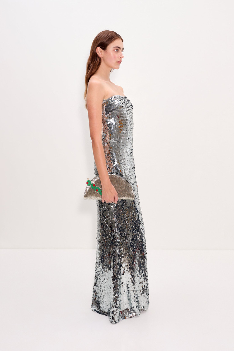 Sculpty Strapless Sequin Dress In Satellite Silver 4