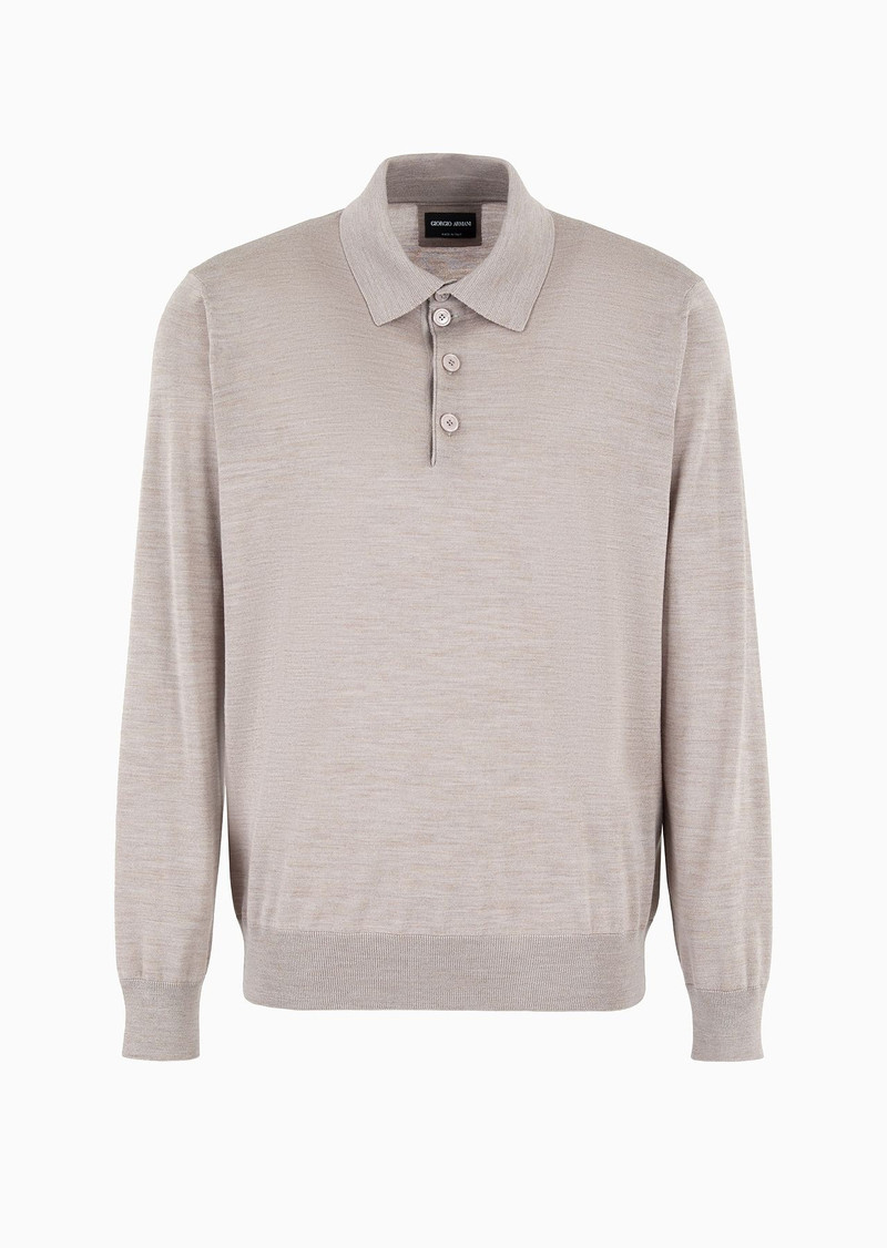 Long-sleeved polo shirt in virgin wool 1