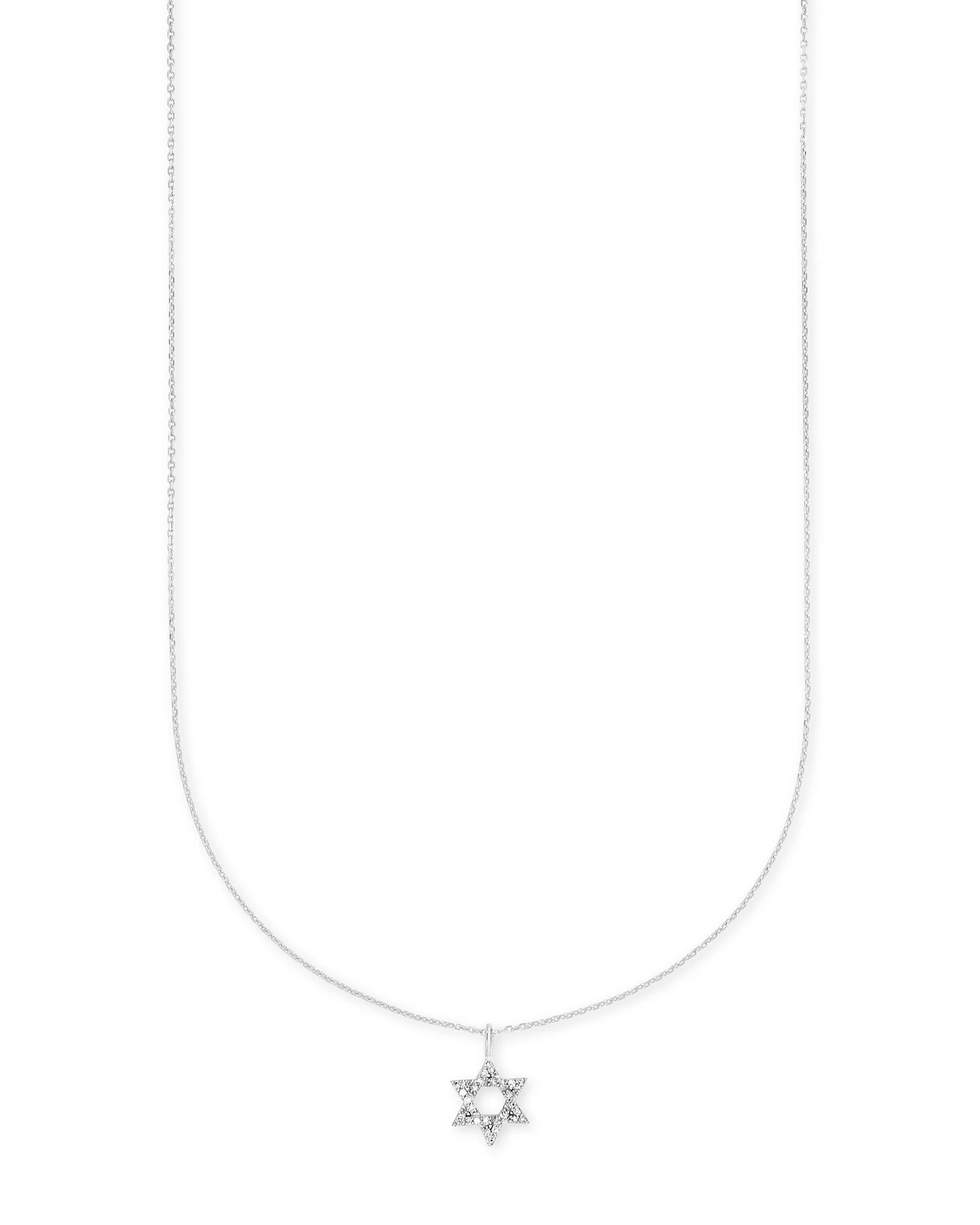 Star of David 14k White Gold Pendant Necklace in White Diamonds - 1