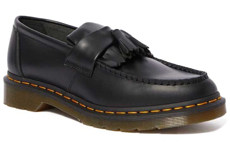 Dr. Martens Adrian Yellow Stitch Leather Tassel Loafers 'Black Smooth' 22209001 - 2