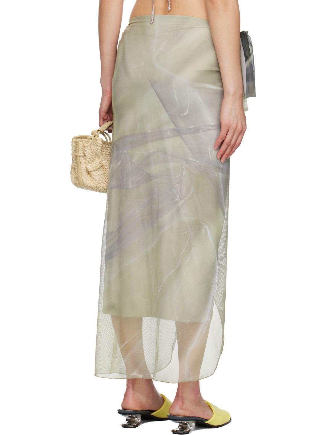 Green Draped Tarp Malong Maxi Skirt - 3