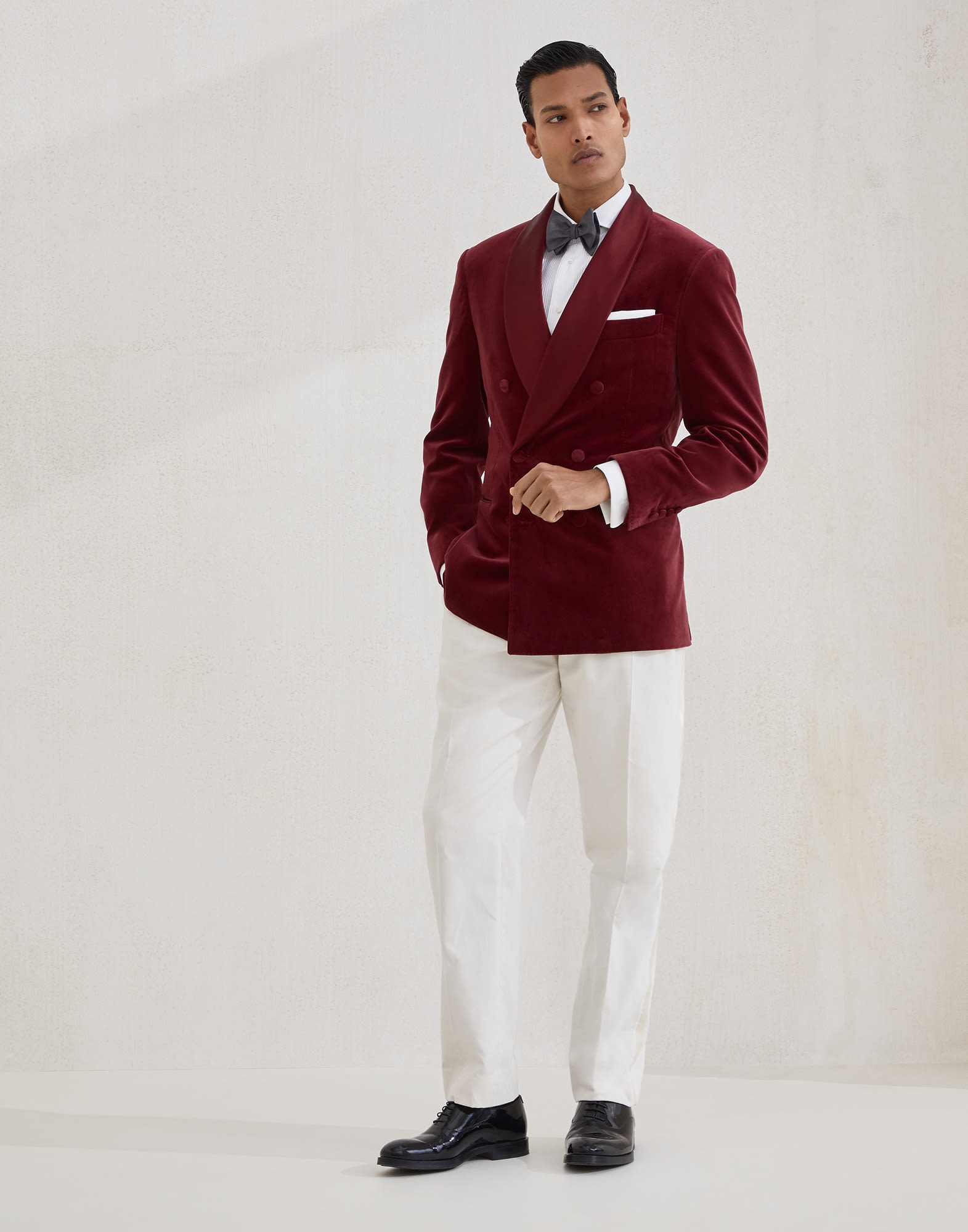 Sea Island cotton narrow wale corduroy tuxedo trousers with double pleats and waist tabs - 4