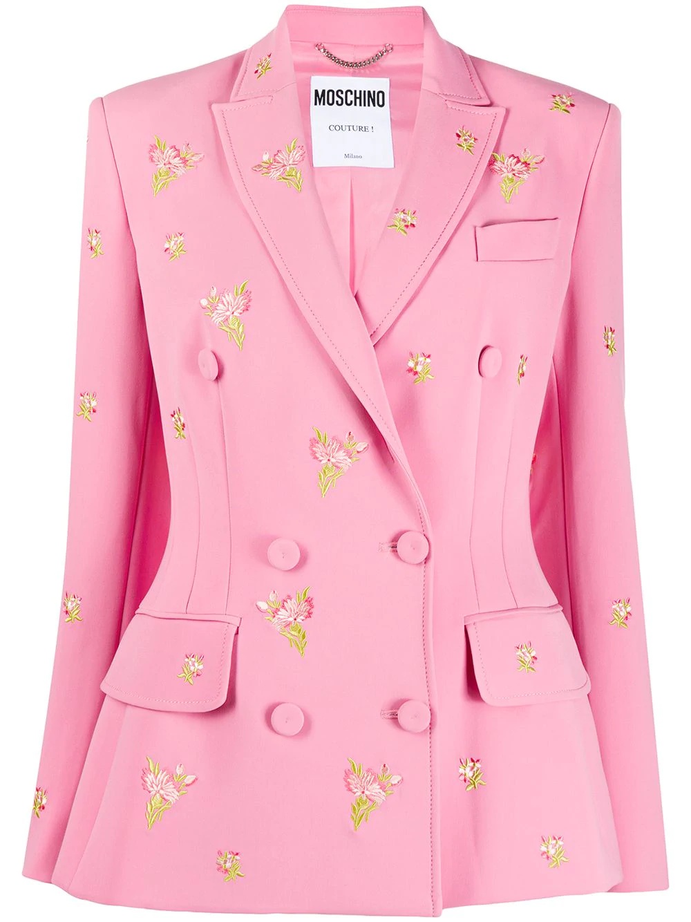 floral-embroidered double-breasted blazer - 1