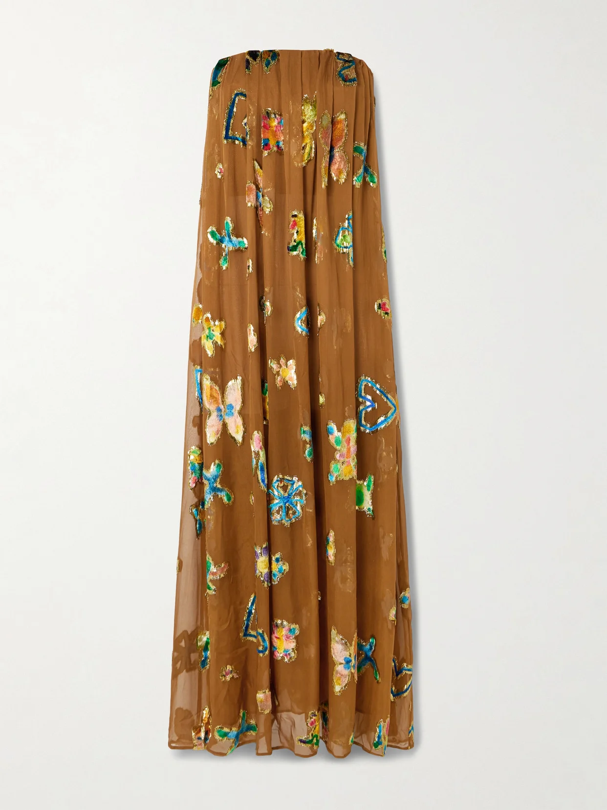 Velvet-trimmed Gathered Metallic Silk-blend Gown - 1