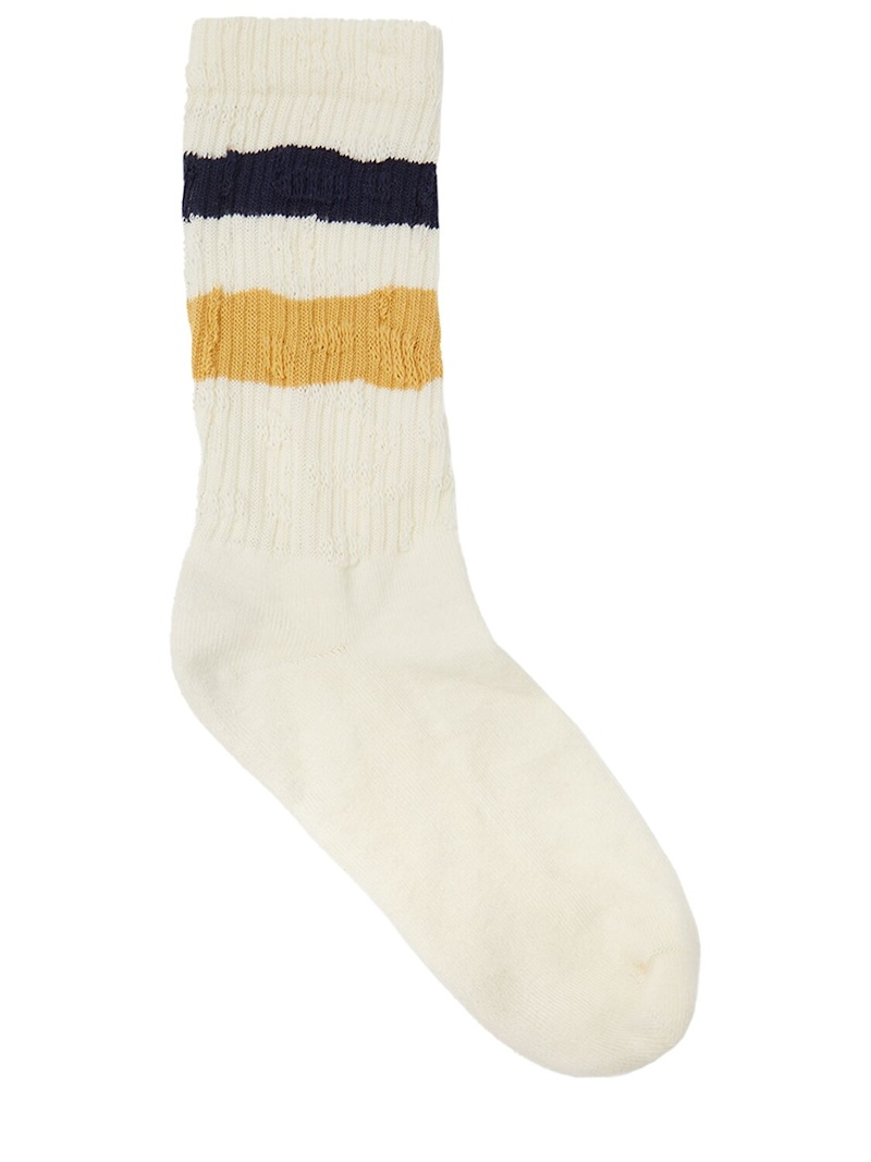 Striped cotton blend ribbed socks - 1