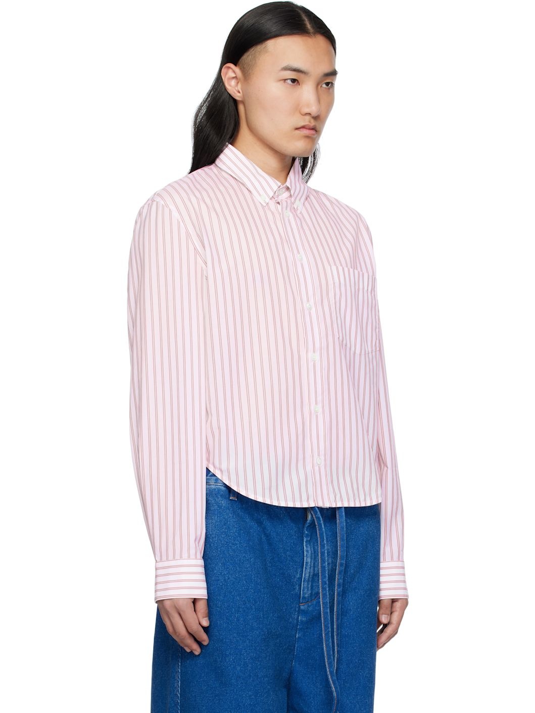 Red & Off-White Poplin Stripe Long Sleeve Shirt - 2