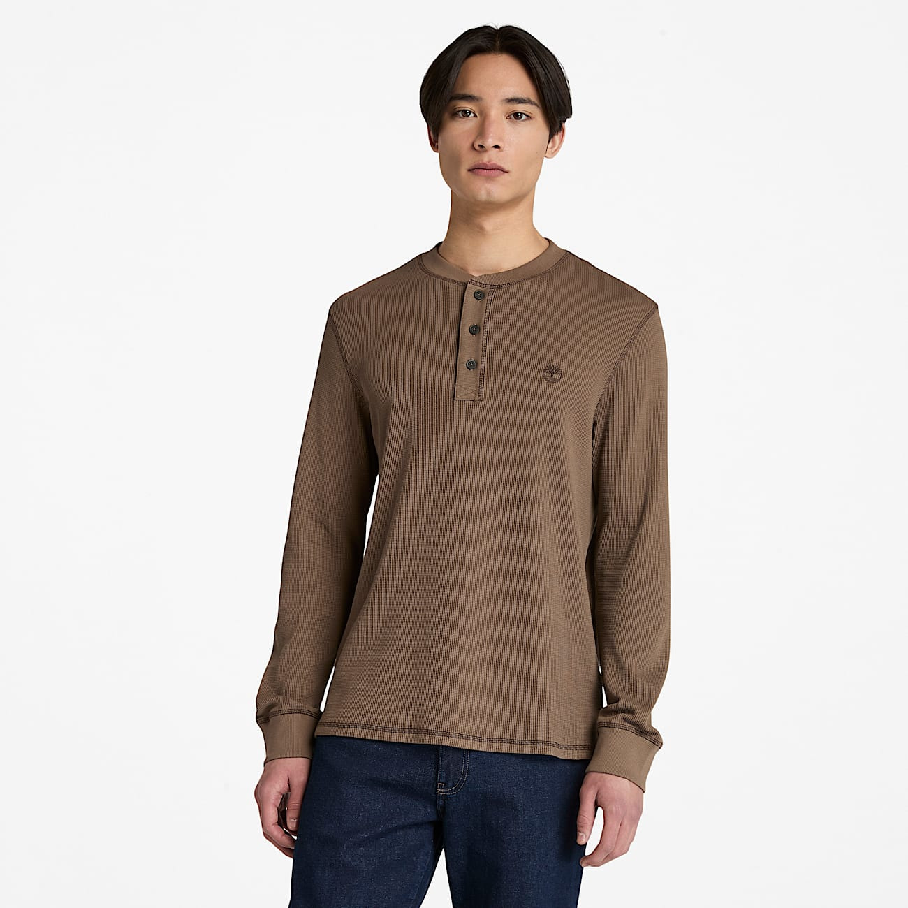 Men's Wharf River Waffle Henley Long-Sleeve Polo Shirt - 2