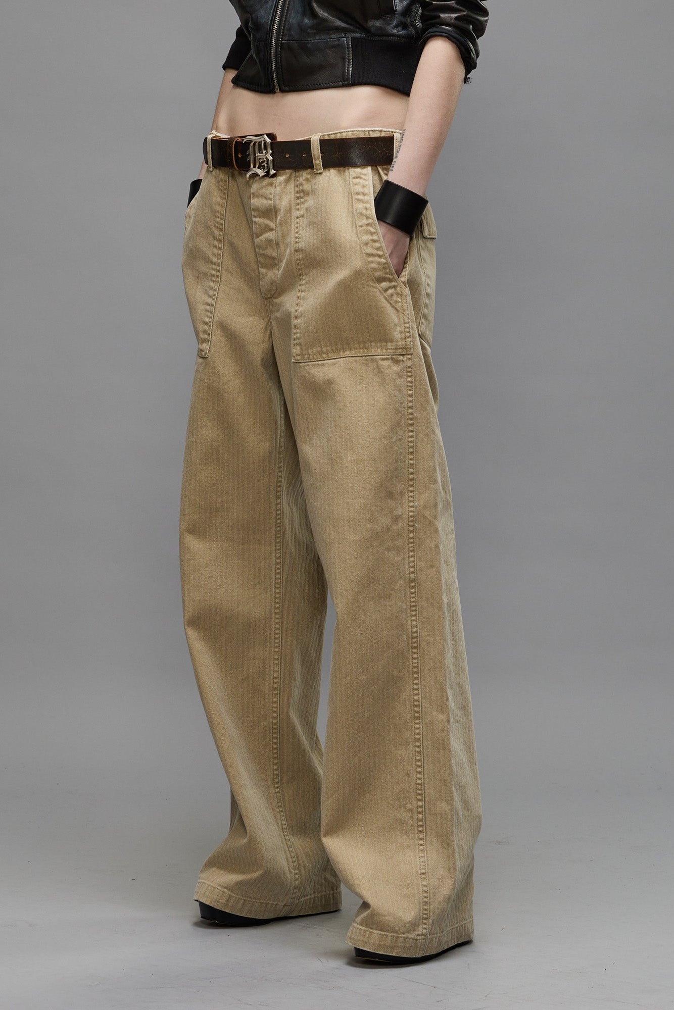 WIDE LEG UTILITY PANT - BEIGE - 1