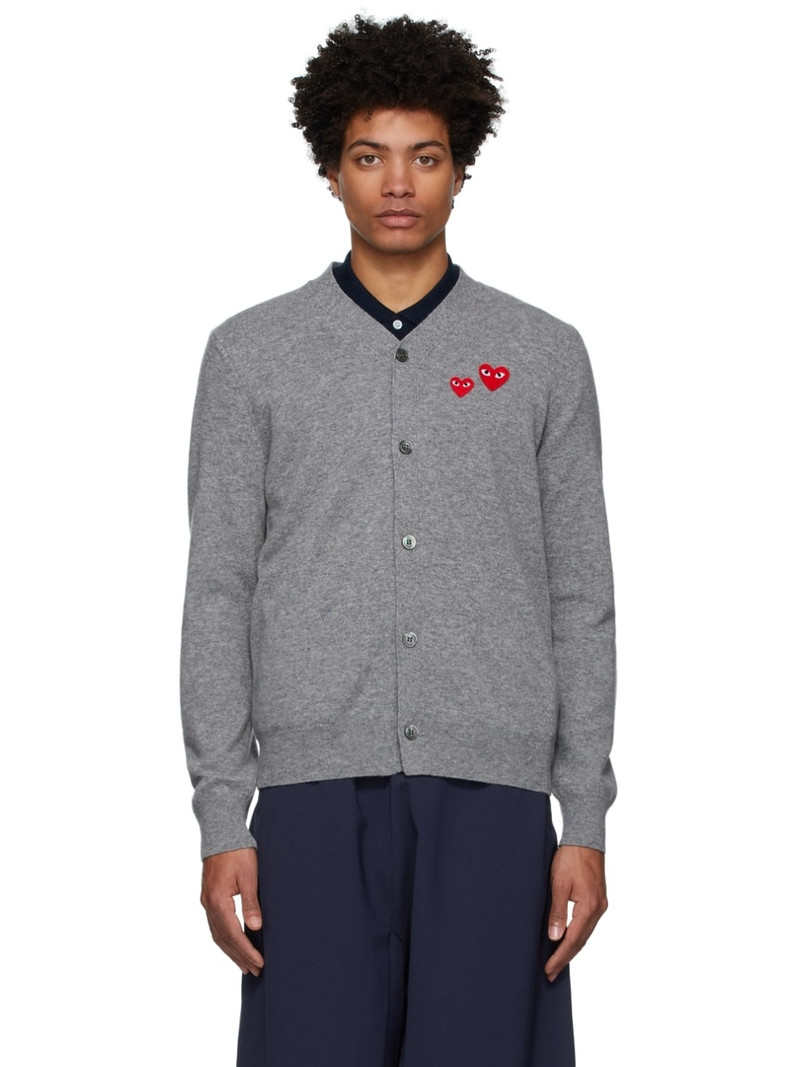 Grey Wool Double Heart Cardigan - 1