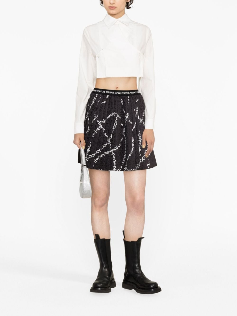 chain-link print pleated skirt - 2