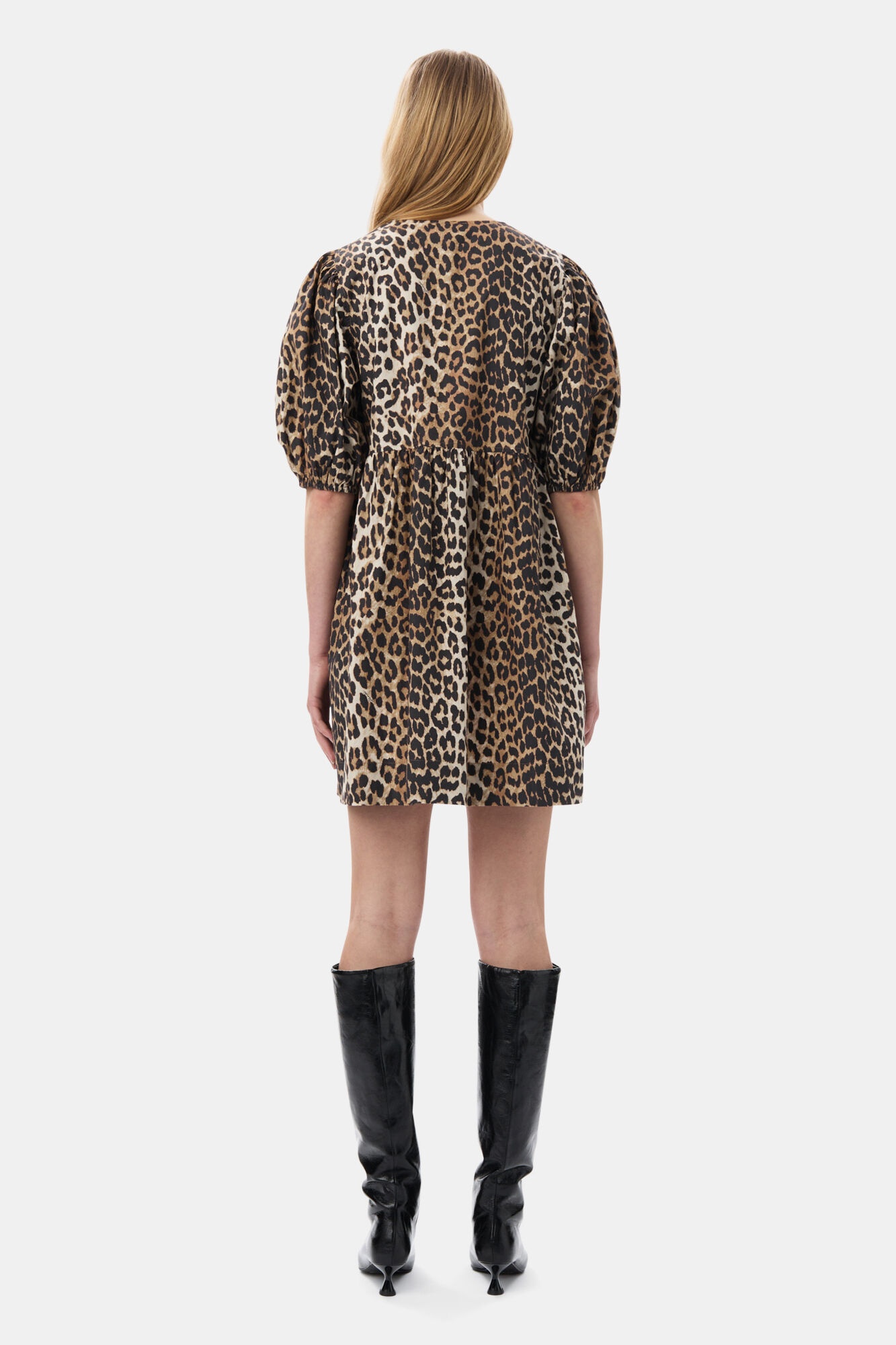 LEOPARD PRINTED COTTON TIE STRING MINI DRESS - 5