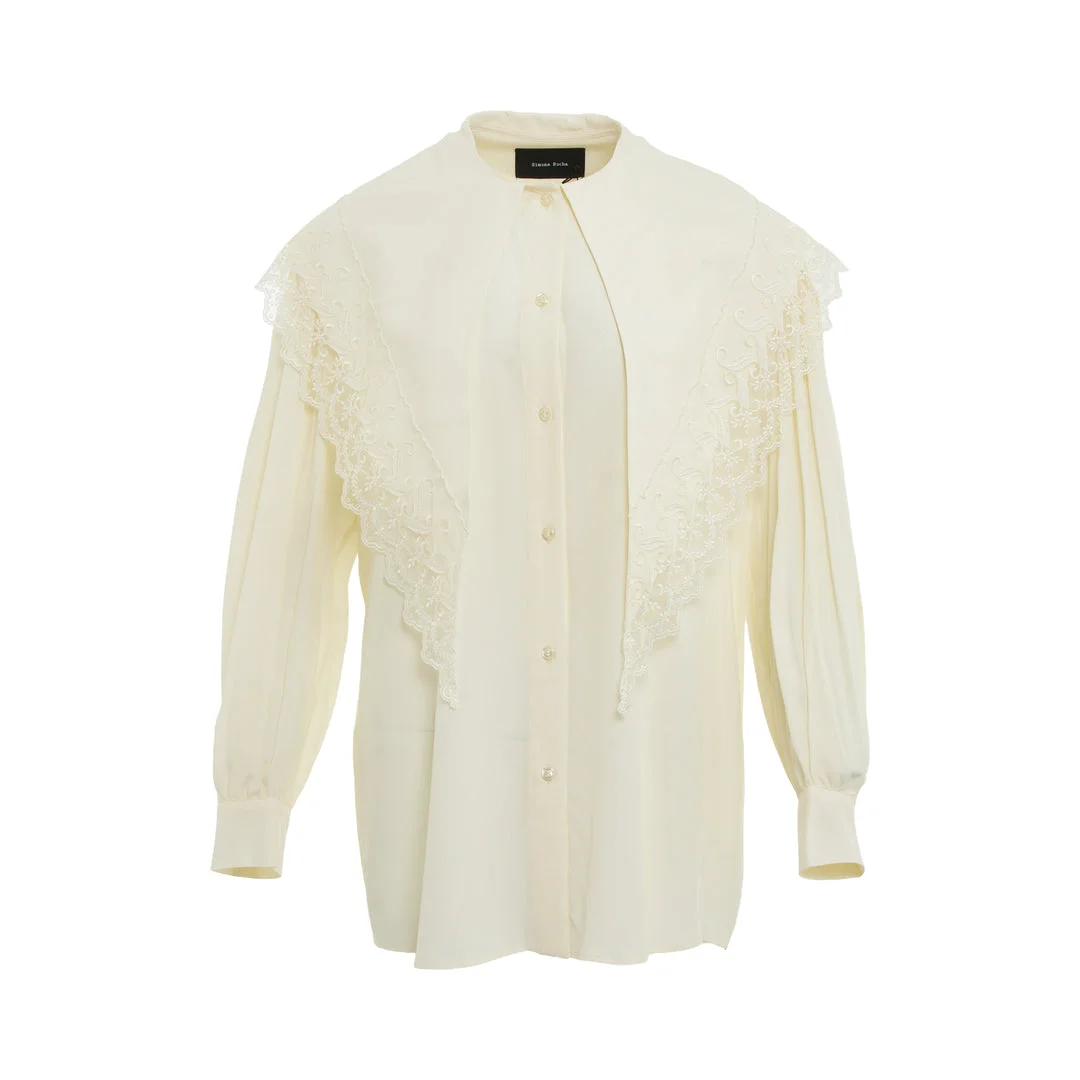Pointed Collar Lace Trim Shirt - 1