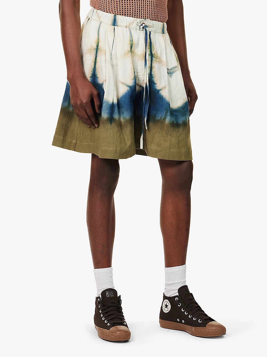 Bridge tie-dye print cotton and linen-blend shorts - 3