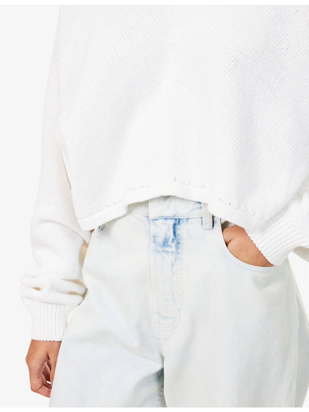 Cropped Batwing-Sleeve Linen-And-Cotton Jumper - 5