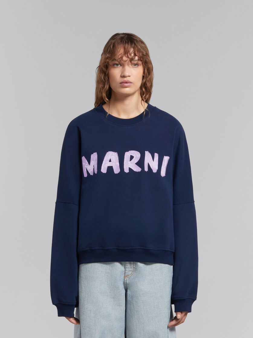 BLUE BIO COTTON SWEATSHIRT WITH MARNI PRINT - 2