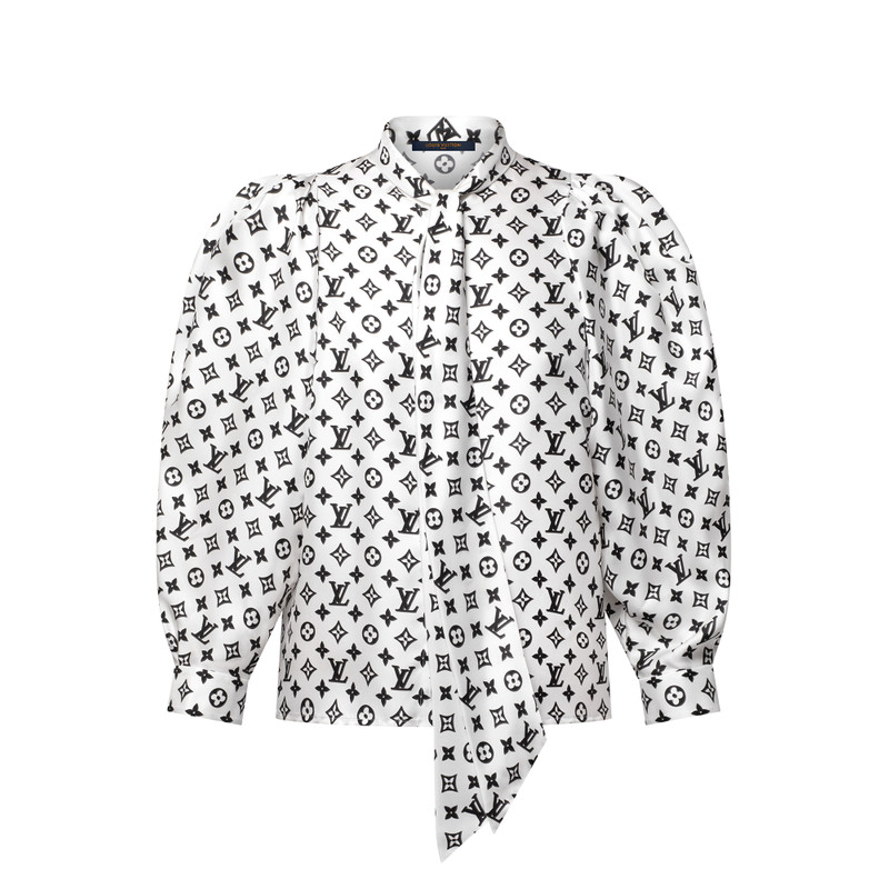 3D Monogram Puff-Sleeve Blouse 1