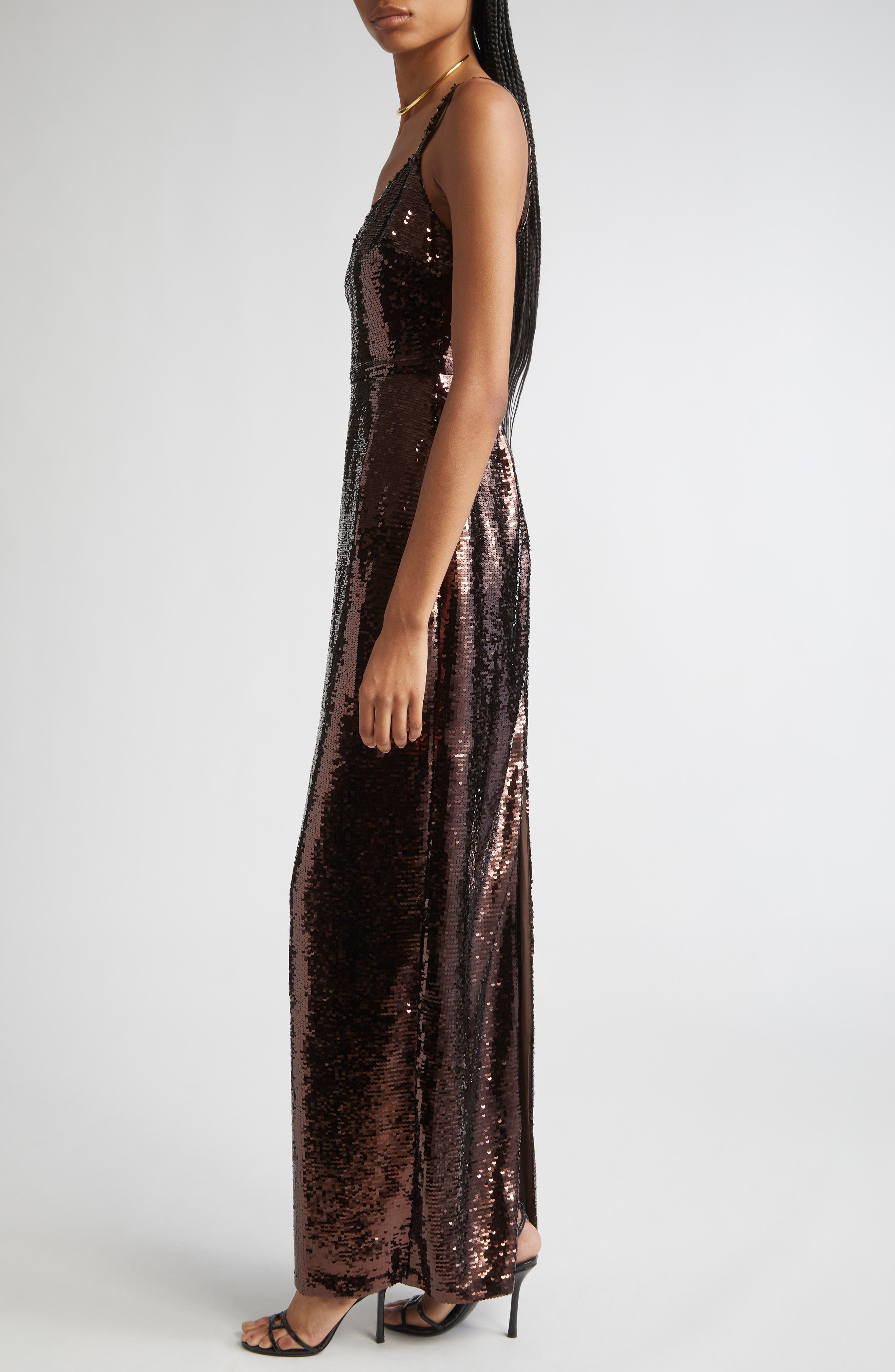 L'AGENCE Karma Sequin Maxi Dress in Chocolate at Nordstrom - 3