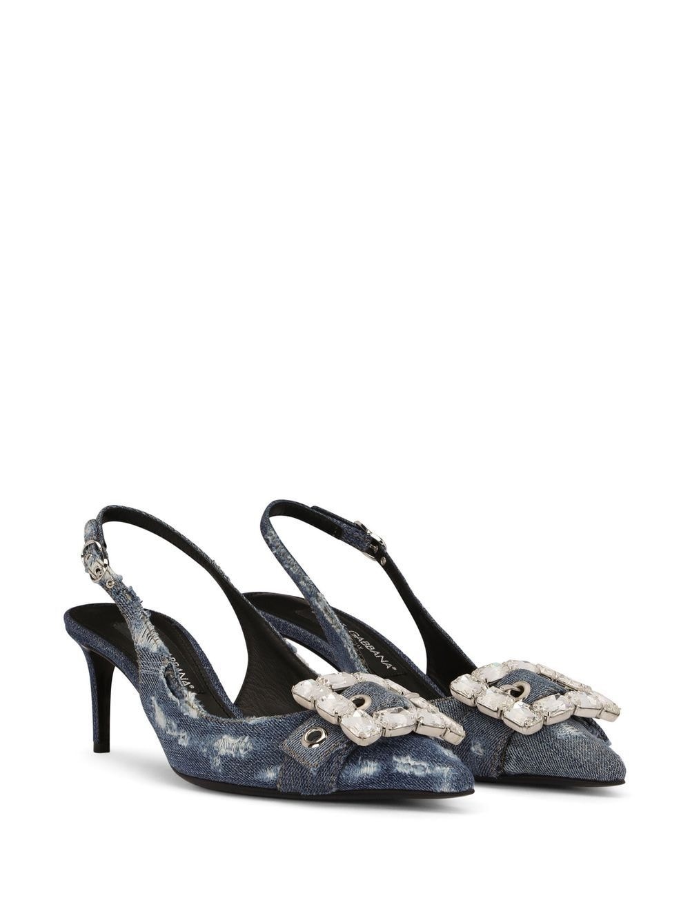 Denim patchwork slingback pumps - 3