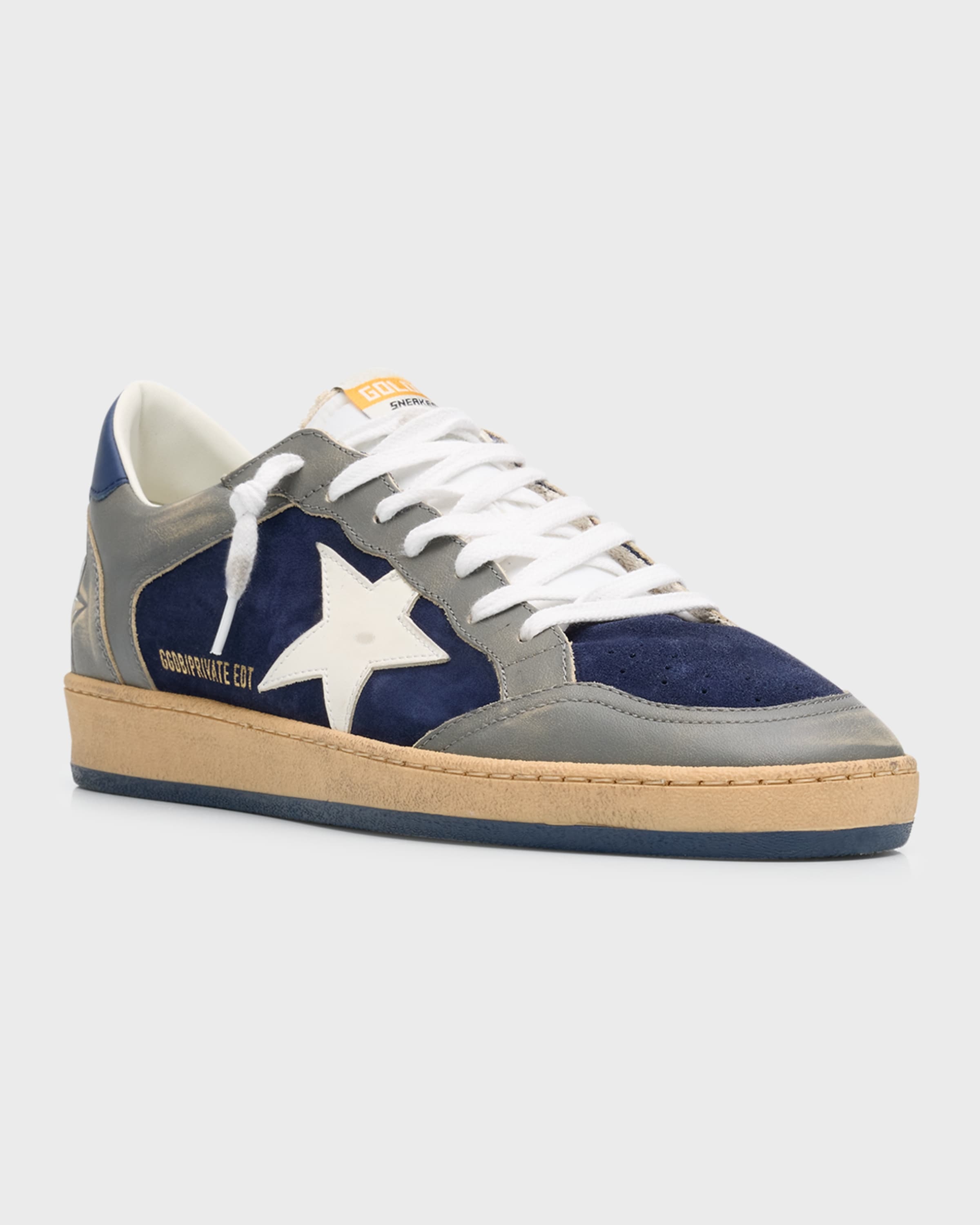 Men's Ball Star Distressed Leather Low-Top Sneakers - 5