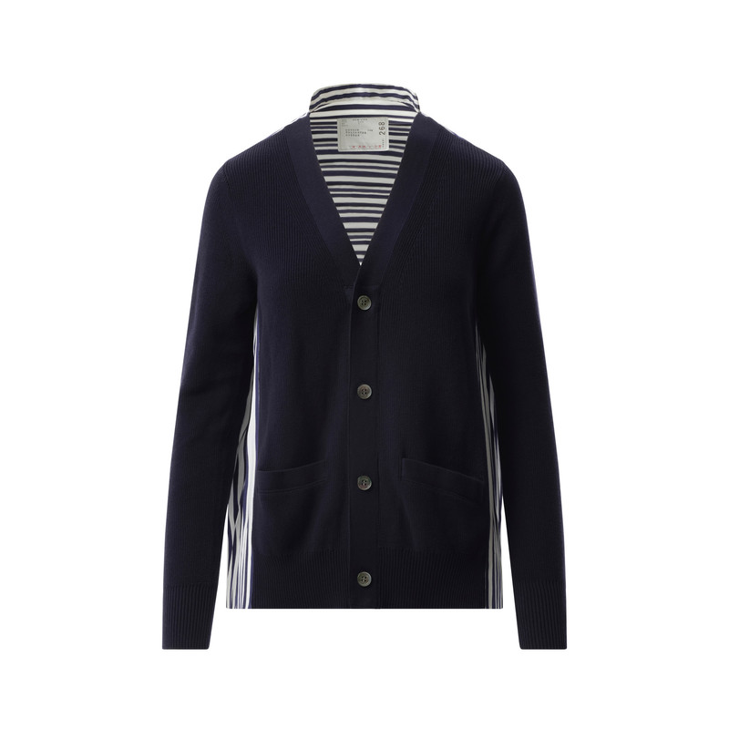 sacai Cotton Knit x Cotton Poplin Cardigan in Navy outlook