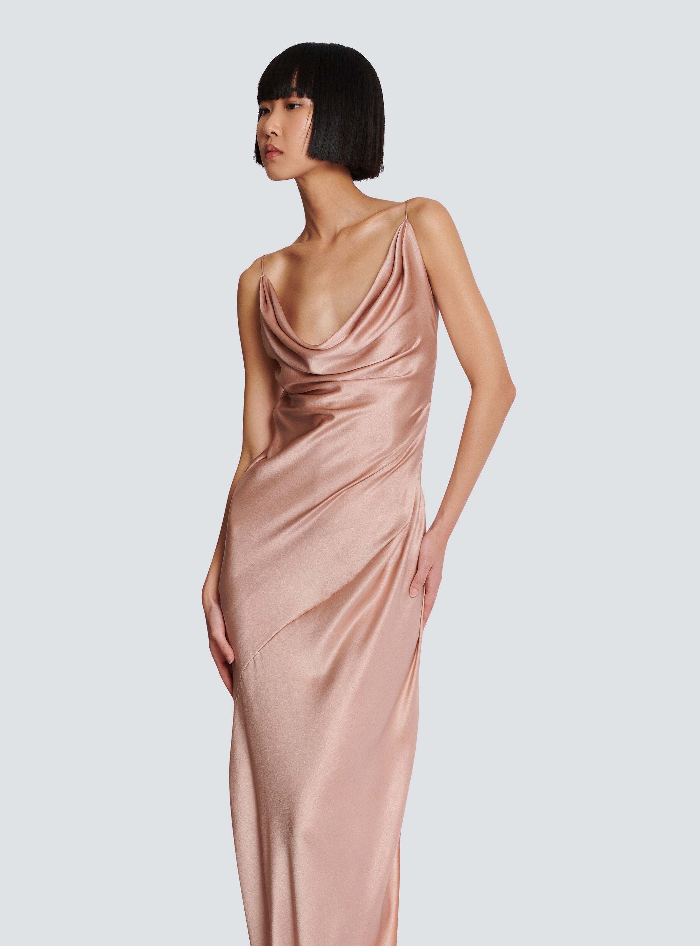 Draped satin slit dress - 6