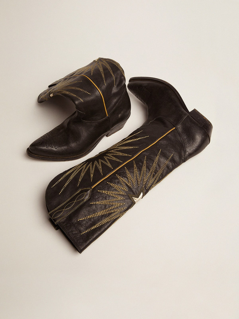 Golden Goose Women's boots in black leather with platinum star inlay outlook