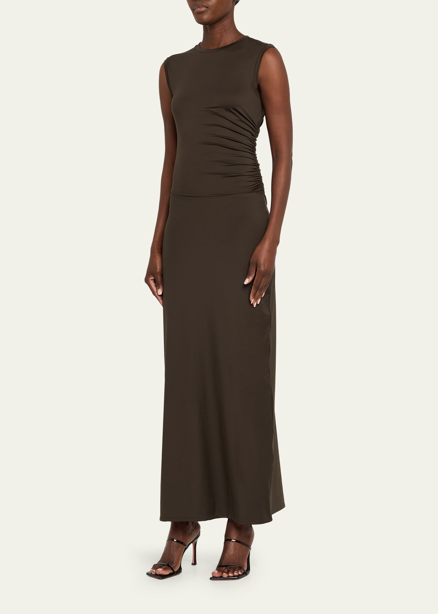 Ruched Fluid Jersey Sleeveless Maxi Dress - 4